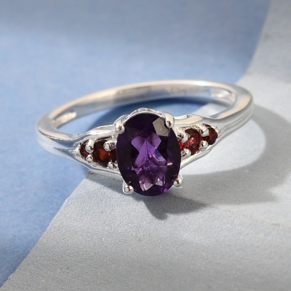 NEW African Amethyst & Mozambique Garnet Ring in Sterling Silver